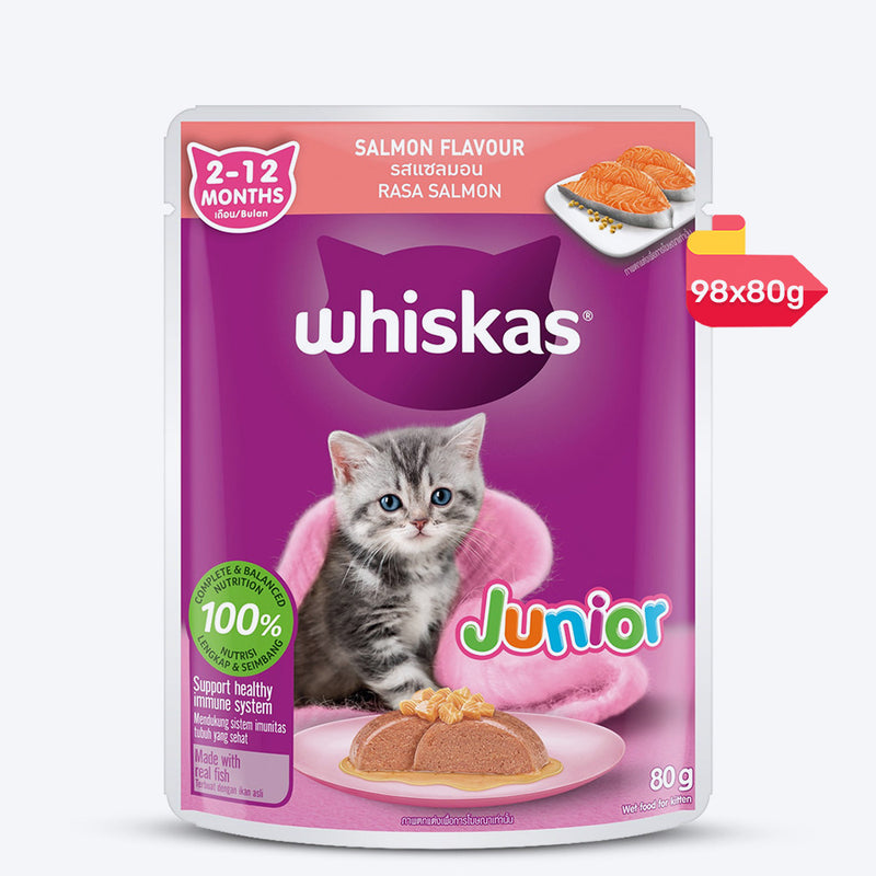 Whiskas Junior Kitten (2-12 Months) Salmon in Jelly Flavour Wet Cat Food - 80 gm Pack