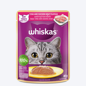 Whiskas Tuna and Chicken Meat in Jelly Flavour (1+ Years) Adult Cat Wet Food - 80 gm Pack