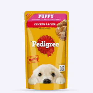 Pedigree Chicken & Liver Chunks In Gravy Puppy Wet Food - 130 g - Heads Up For Tails