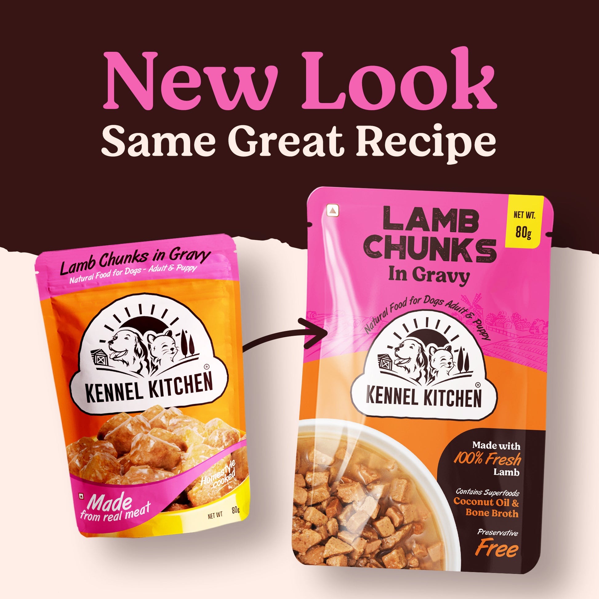 Kennel Kitchen (All Breeds & Ages) Lamb Chunks in Gravy Wet Dog Food - 80 g Packs - Heads Up For Tails