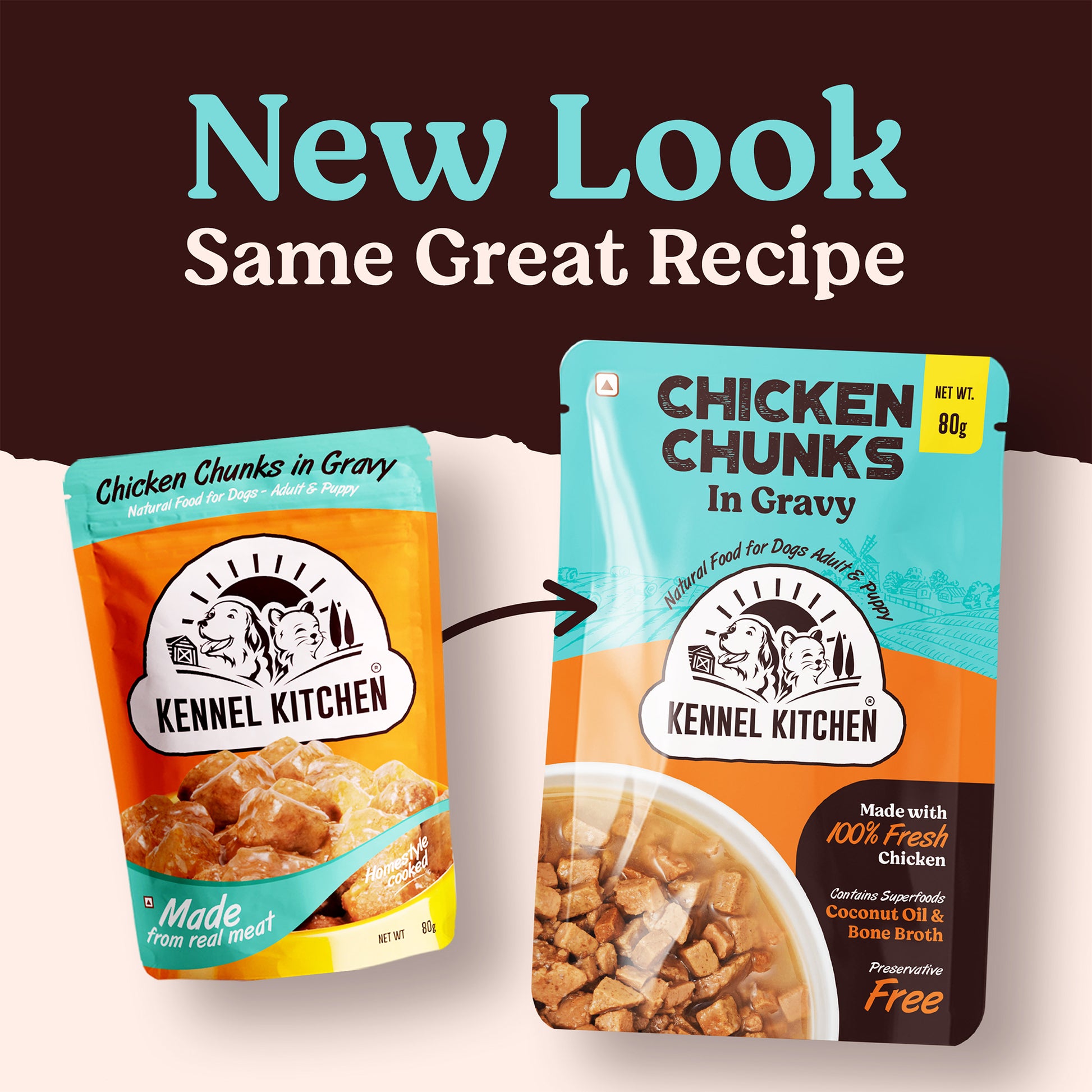 Kennel Kitchen Chicken Chunks in Gravy Wet Dog Food - 80 g packs - Heads Up For Tails
