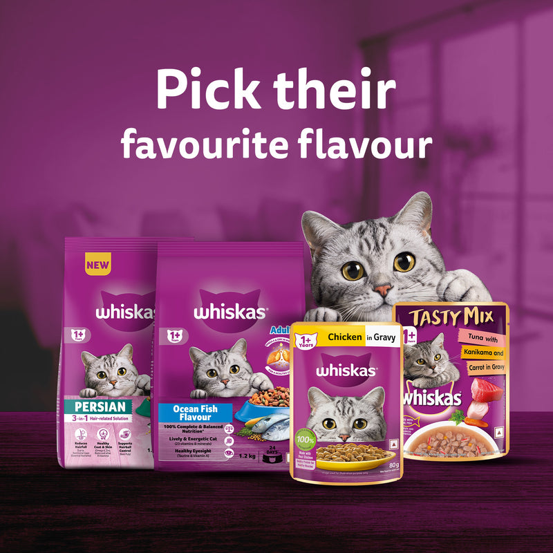 Whiskas Chicken in Gravy (1+ Years) Wet Food For Adult Cat - 80 gm Pack - Heads Up For Tails