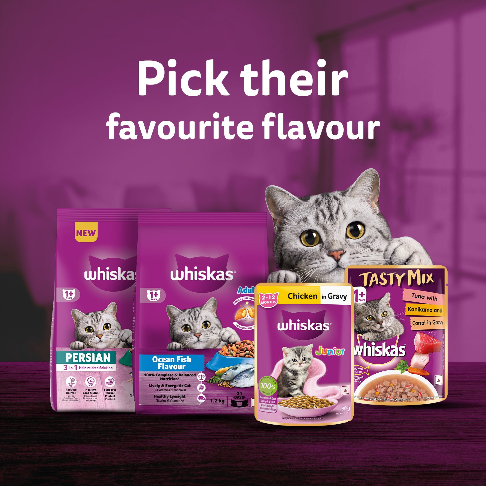 Whiskas Tuna in Jelly  (1+ Years) Wet Food For Adult Cat - 80 gm Pack - Heads Up For Tails