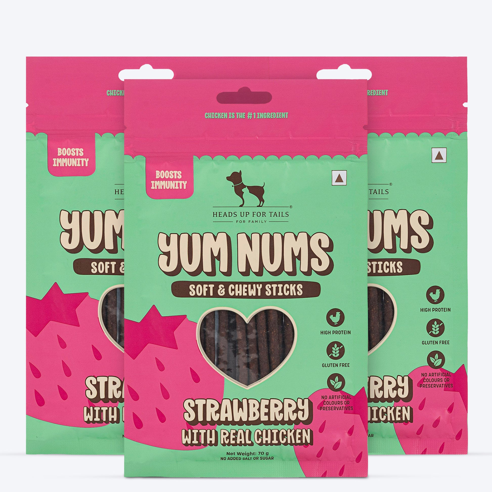 HUFT Yum Nums Soft & Chewy Sticks Strawberry with Real Chicken Treat For Dogs - 70 g - Heads Up For Tails