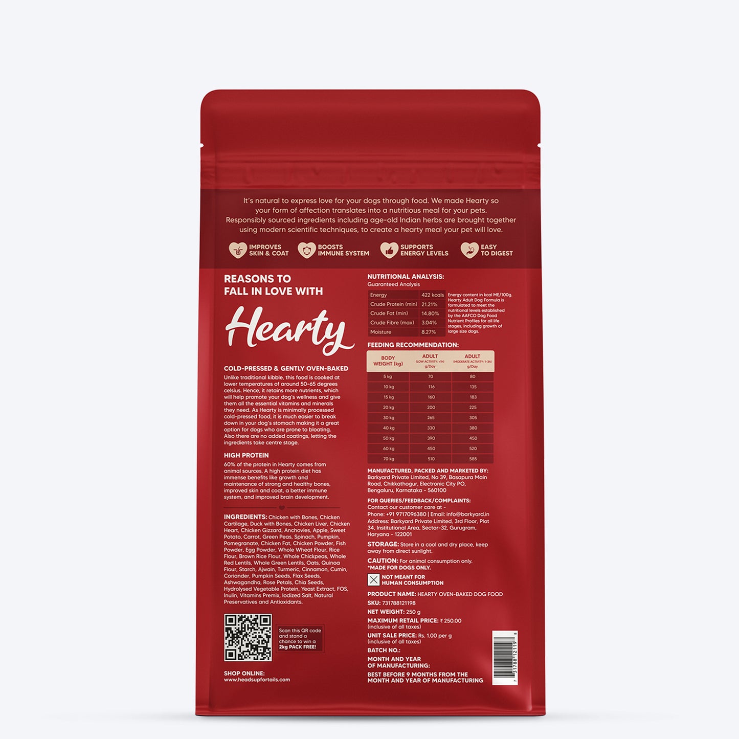 Hearty Oven-Baked Dry Food For Adult Dogs With Chicken, Duck & Brown Rice  - All Breed