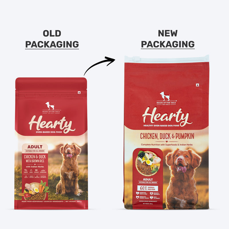 Hearty Oven-Baked Adult Dog Food – Chicken, Duck & Pumpkin, 250g, suitable for all breeds.