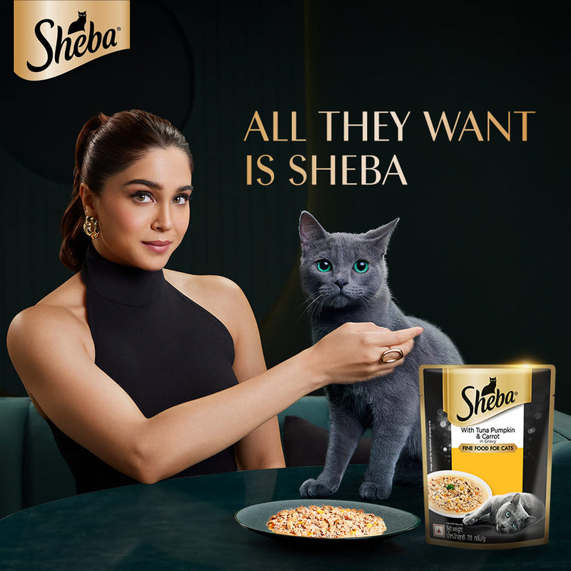 Sheba Rich Premium (1+ Years) Tuna Pumpkin & Carrot In Gravy Adult Wet Cat Food - (28 x 70gm) - Heads Up For Tails