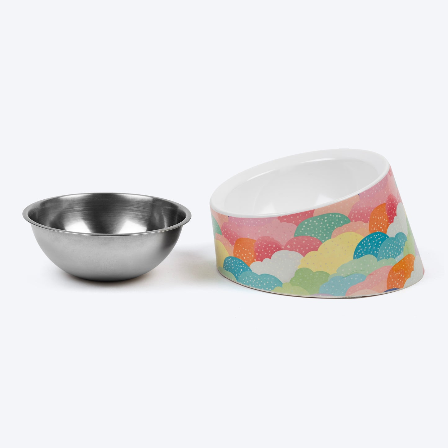 HUFT CloudBurst Printed Melamine Slant Bowl With Steel Insert For Dog - Multicolor