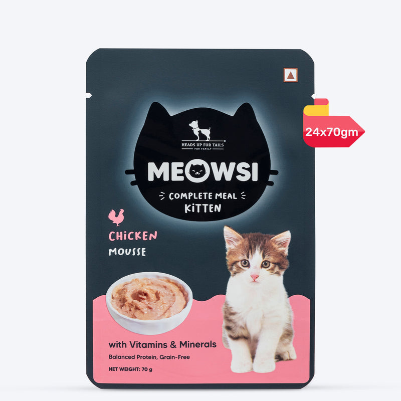 Meowsi by HUFT Chicken Mousse Kitten Wet Food, 70 gm, complete meal with vitamins and minerals, grain-free.