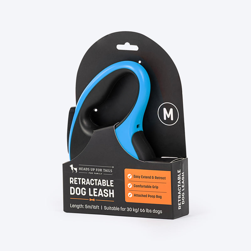 HUFT Retractable Leash With Poop Bag Dispenser For Dog - Blue - Heads Up For Tails