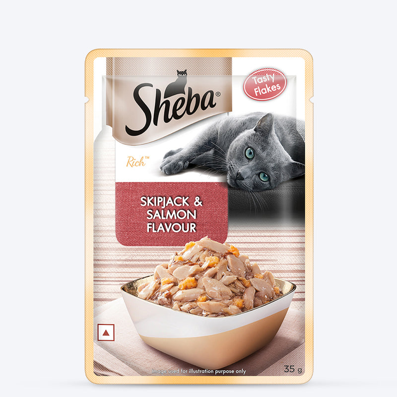 Sheba Skip Jack & Salmon Adult Wet Cat Food - 35 gm Packs - Heads Up For Tails