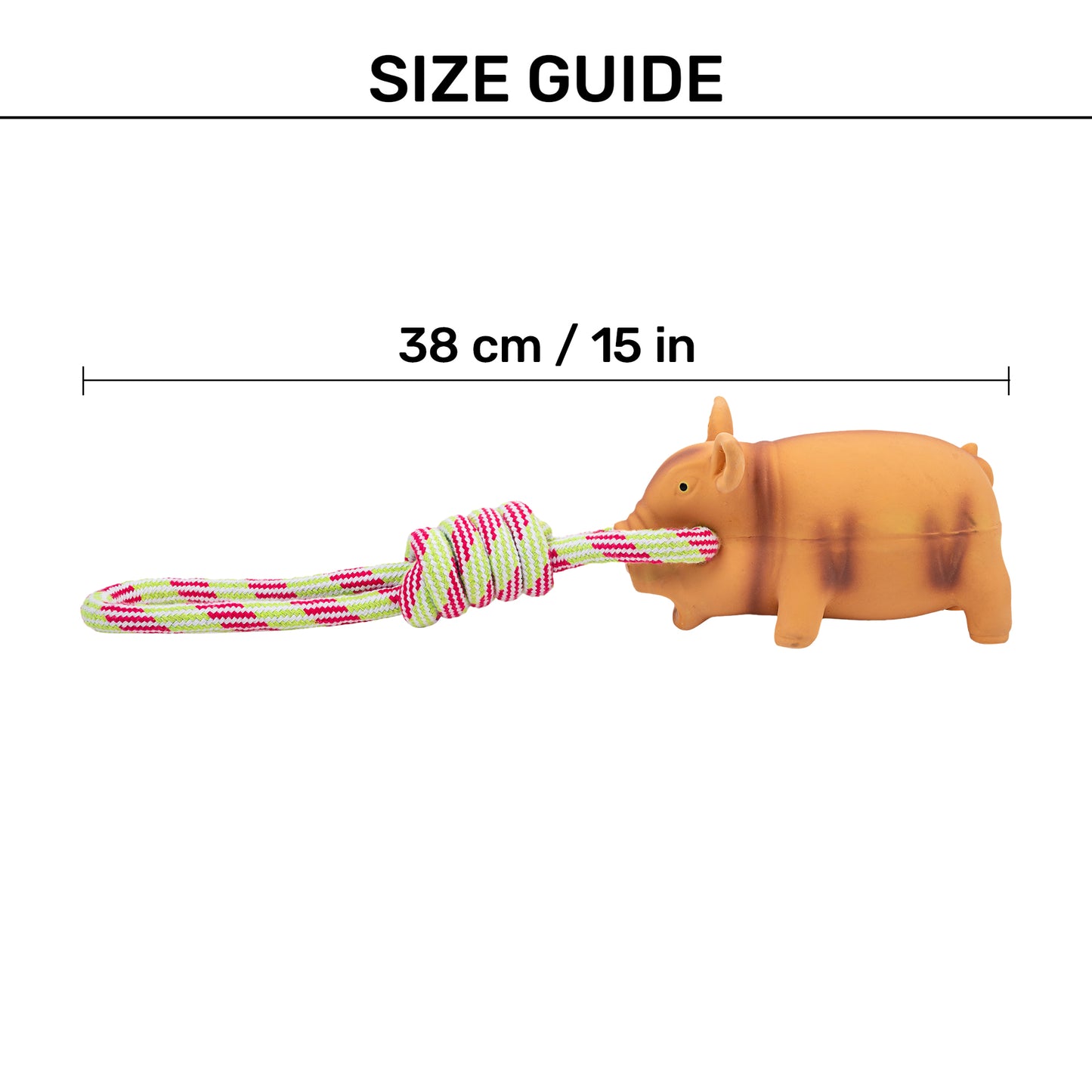 TLC Rubber Pig Squeaky With Rope Chew Toy For Dog - Multicolor