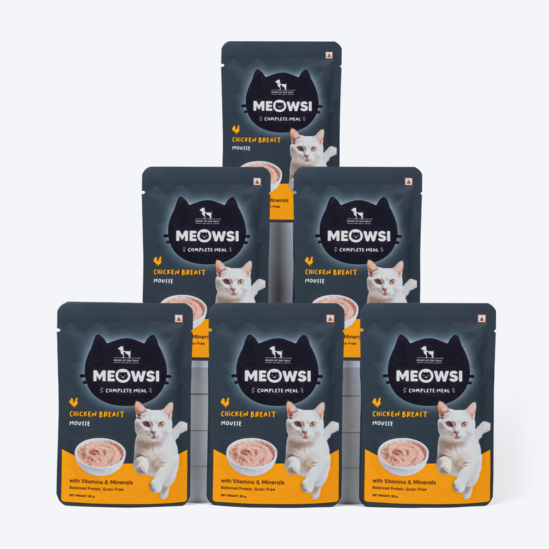 Meowsi by HUFT Chicken Breast Mousse Cat Wet Food, 80 gm, grain-free, with vitamins and minerals for balanced nutrition.