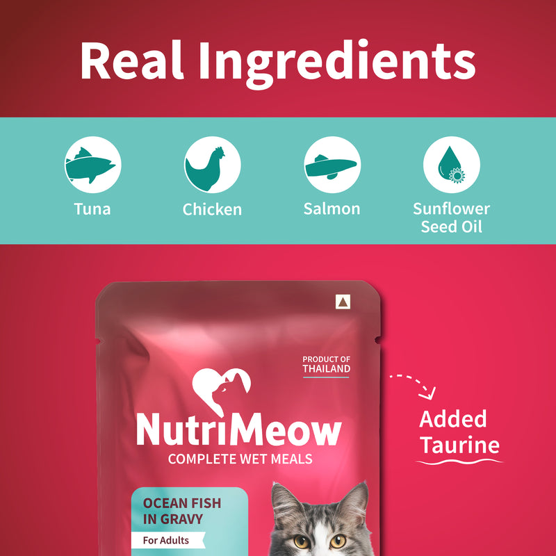 NutriMeow Oceanfish In Gravy Wet Food For Adult Cat - 80 gm - Heads Up For Tails