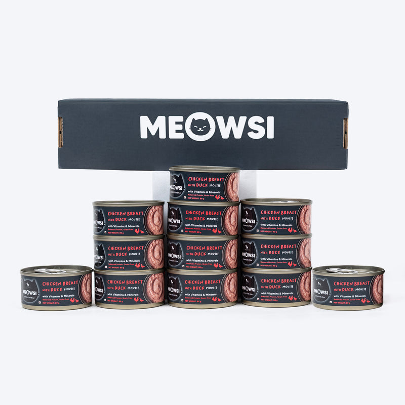 Meowsi by HUFT Chicken Breast with Duck Mousse Canned Cat Wet Food, 80 gm, includes vitamins and minerals, grain-free.