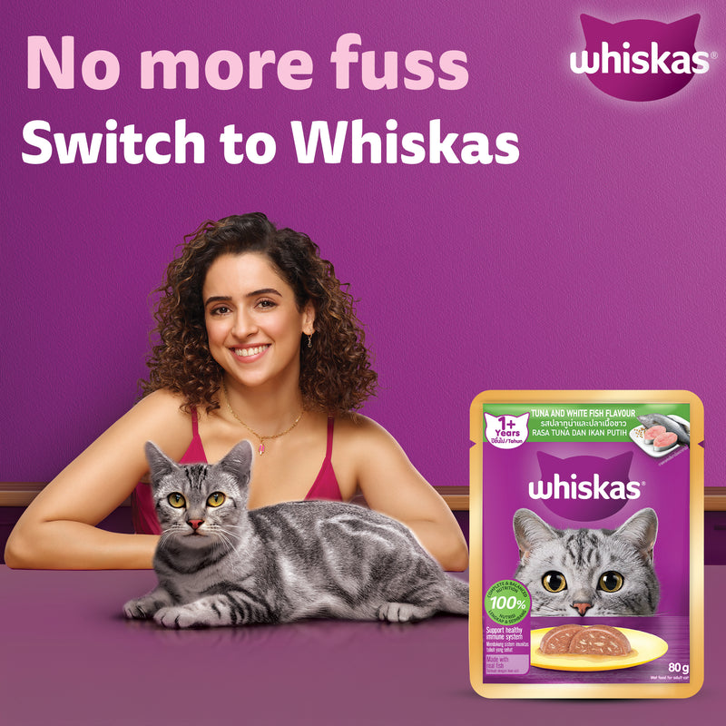 Whiskas Tuna And White Fish Wet Food For Adult Cat - 80 gm - Heads Up For Tails