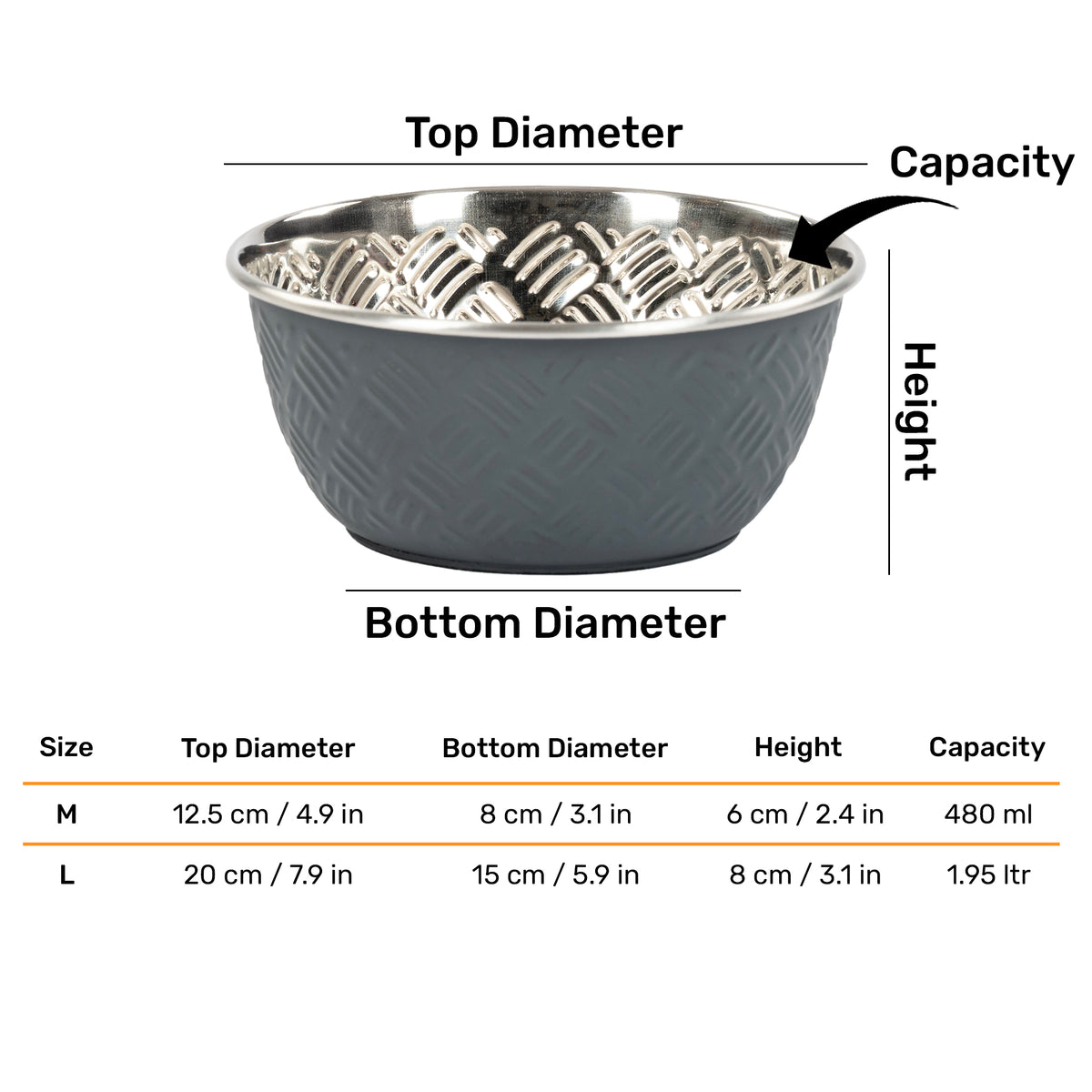 HUFT Sniff N' Snack Embossed Steel Bowl For Dogs - Grey - Heads Up For Tails