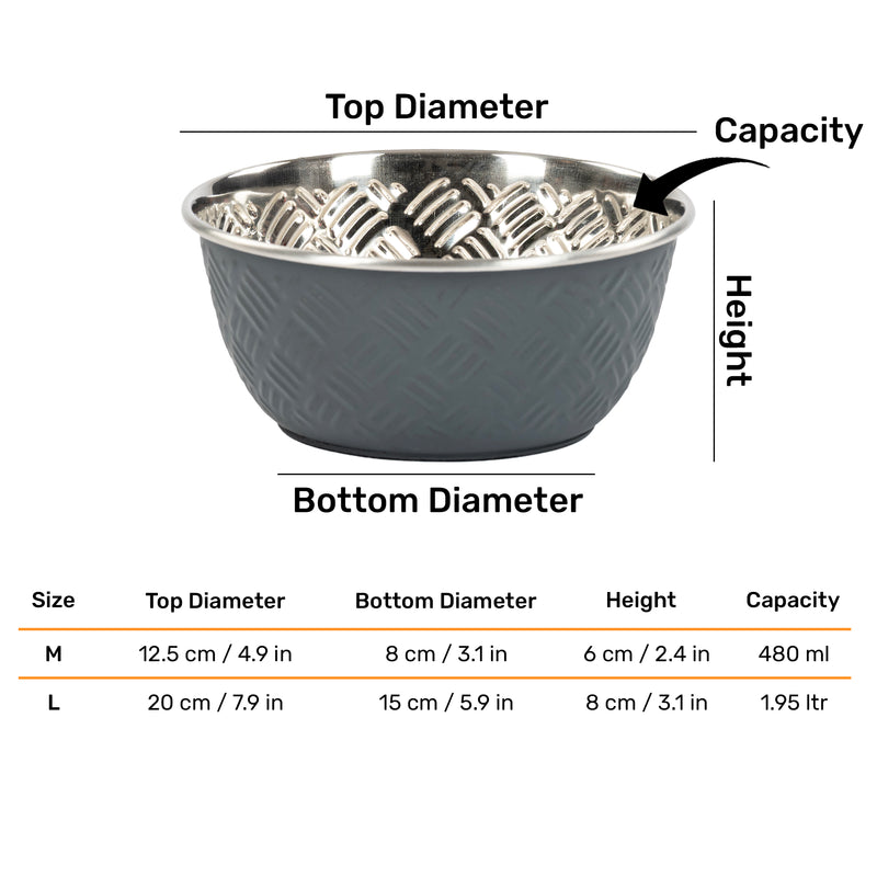 HUFT Sniff N' Snack Embossed Steel Bowl For Dogs - Grey - Heads Up For Tails