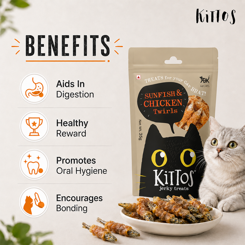 Kittos Purr-Fect Sunfish & Chicken Twirls Cat Treats - 35 g