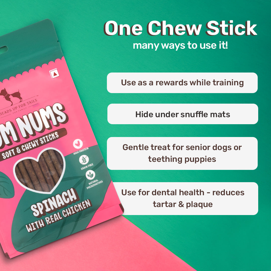 HUFT Yum Nums Soft & Chewy Sticks Spinach With Real Chicken Treat For Dogs - 75 g