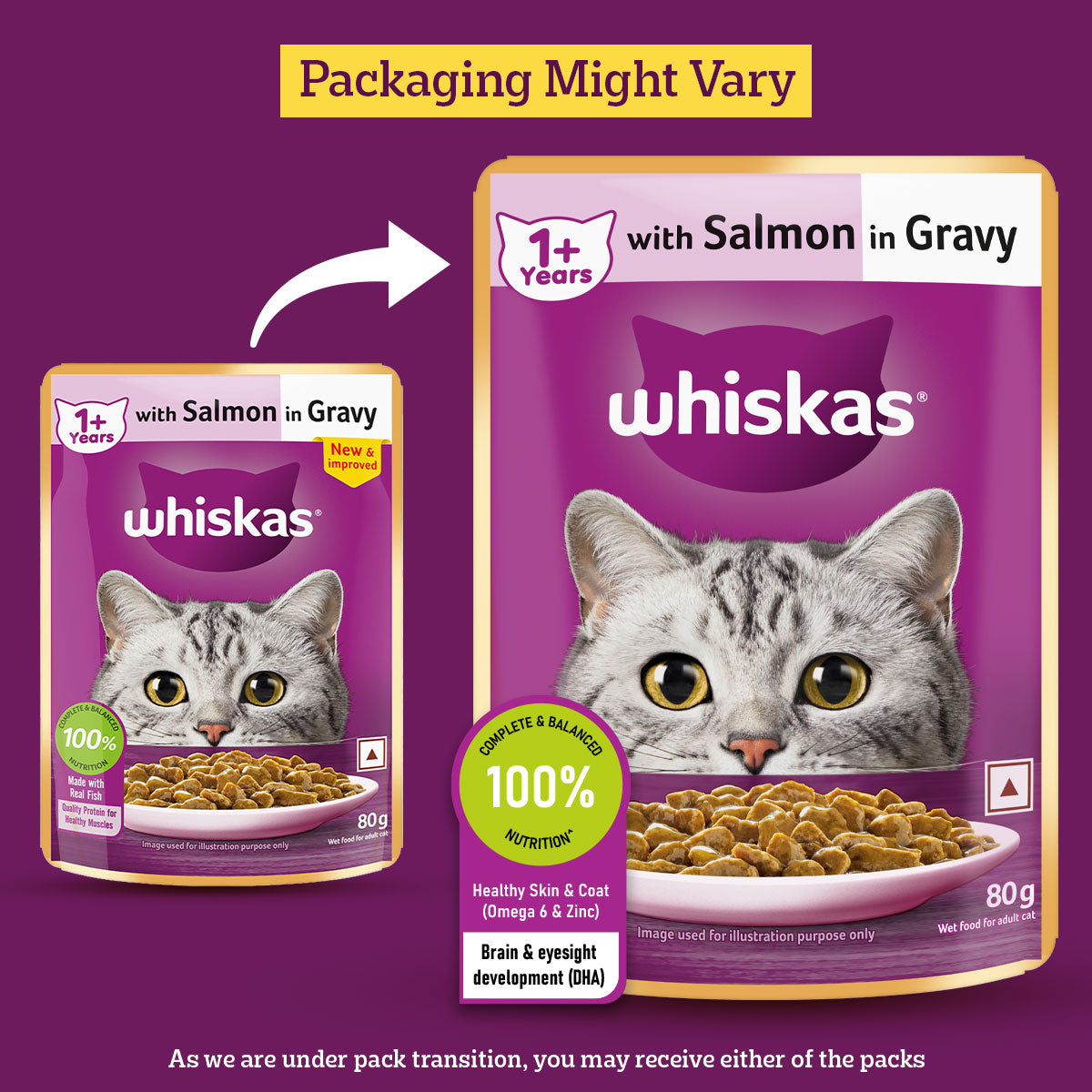 Whiskas Salmon in Gravy (1+ Years) Wet Food For Adult Cat - 80 gm - Heads Up For Tails