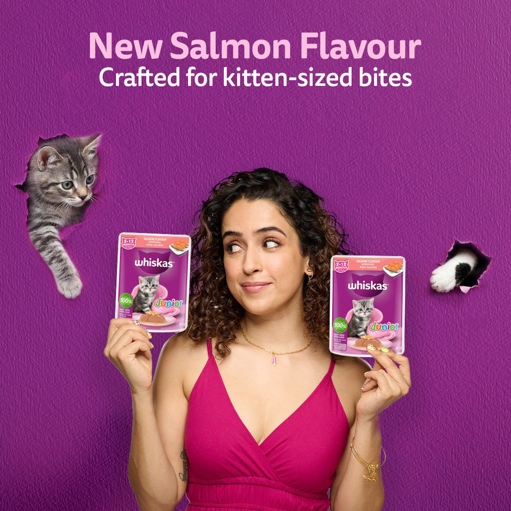 Whiskas Junior Kitten (2-12 Months) Salmon in Jelly Flavour Wet Cat Food - 80 gm Pack