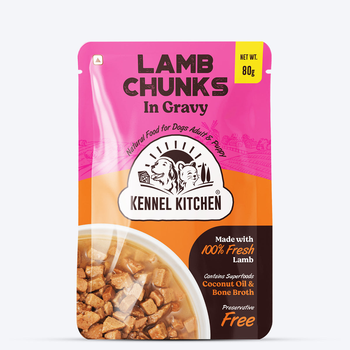 Kennel Kitchen (All Breeds & Ages) Lamb Chunks in Gravy Wet Dog Food - 80 g Packs