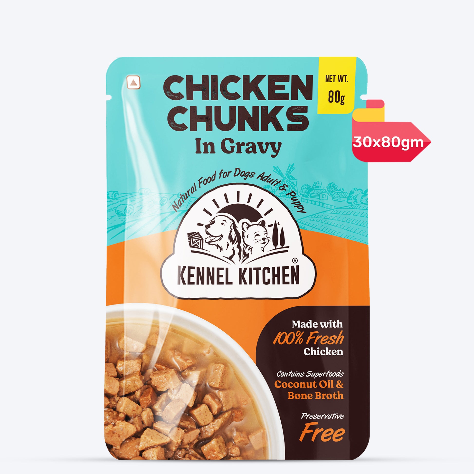 Kennel Kitchen Chicken Chunks in Gravy Wet Dog Food - 80 g packs - Heads Up For Tails