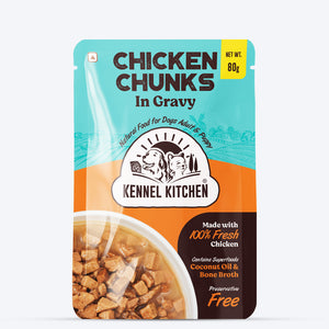 Kennel Kitchen Chicken Chunks in Gravy Wet Dog Food - 80 g packs - Heads Up For Tails
