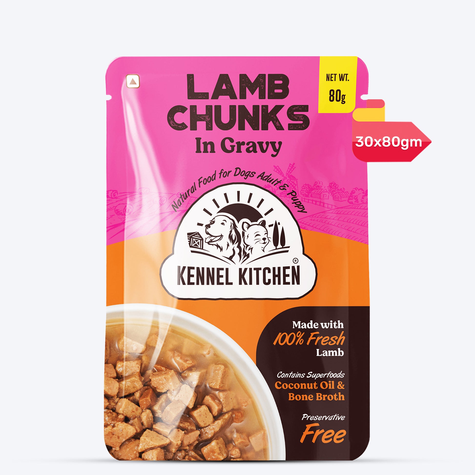 Kennel Kitchen (All Breeds & Ages) Lamb Chunks in Gravy Wet Dog Food - 80 g Packs - Heads Up For Tails