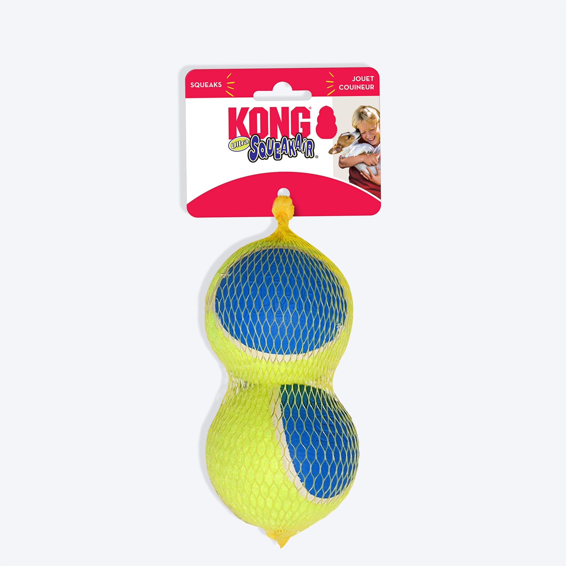 KONG Ultra SqueakAir Balls Toy For Dog - Yellow & Blue - L - 2 pcs - Heads Up For Tails