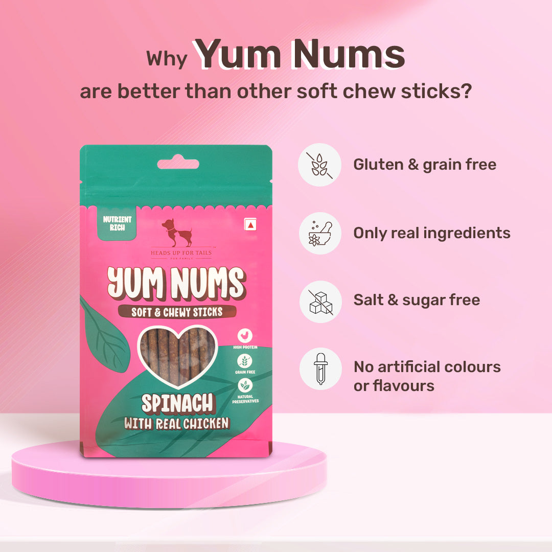 HUFT Yum Nums Soft & Chewy Sticks Spinach With Real Chicken Treat For Dogs - 75 g