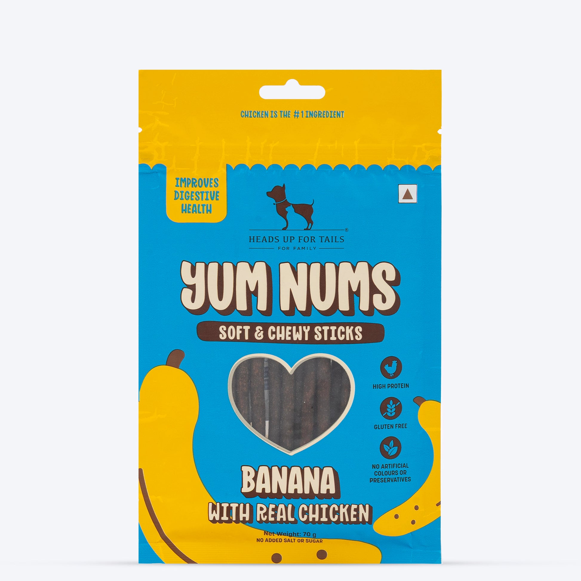 HUFT Yum Nums Soft & Chewy Sticks Banana with Real Chicken Treat For Dogs - 70 g - Heads Up For Tails