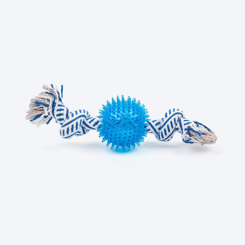 TLC Ball & 2 Knots Rope Toy For Dog - Navy & White - Heads Up For Tails
