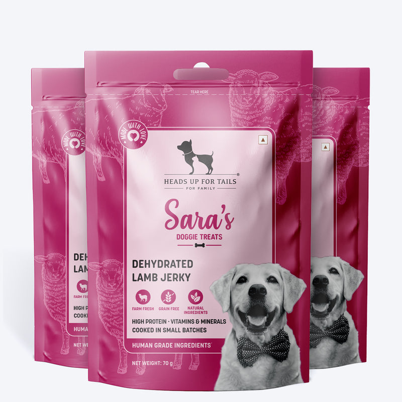 Sara's Doggie Treats Dehydrated Lamb Jerky, 70 g, high protein, low fat, all-natural, grain-free dog treats.