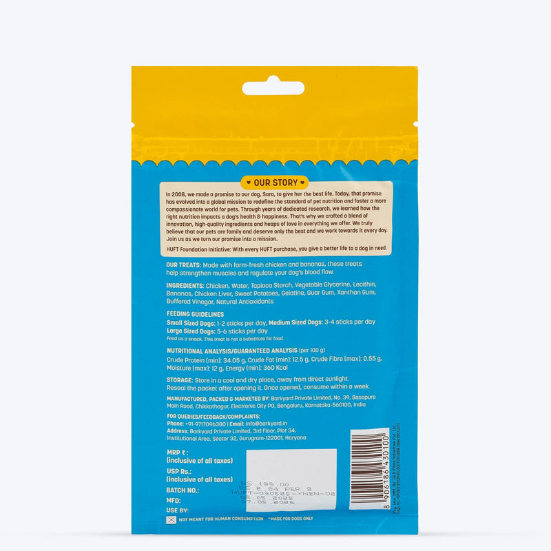 HUFT Yum Nums Soft & Chewy Sticks Banana with Real Chicken Dog Treat - 70 g