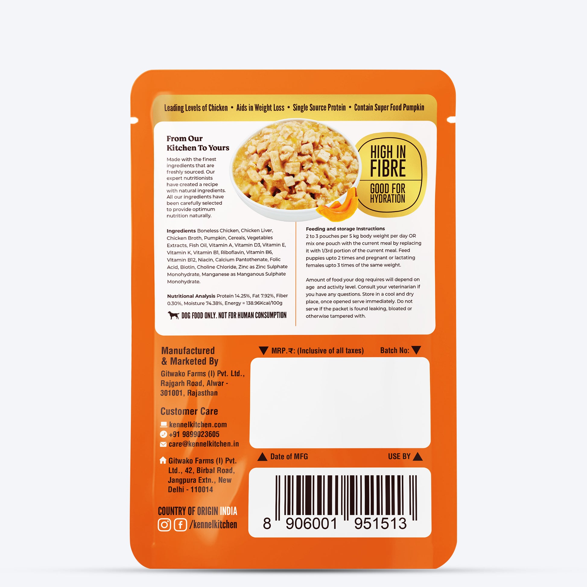 Kennel Kitchen Chicken with Pumpkin Supreme Cuts In Gravy Wet Dog Food - 100 g Packs - Heads Up For Tails
