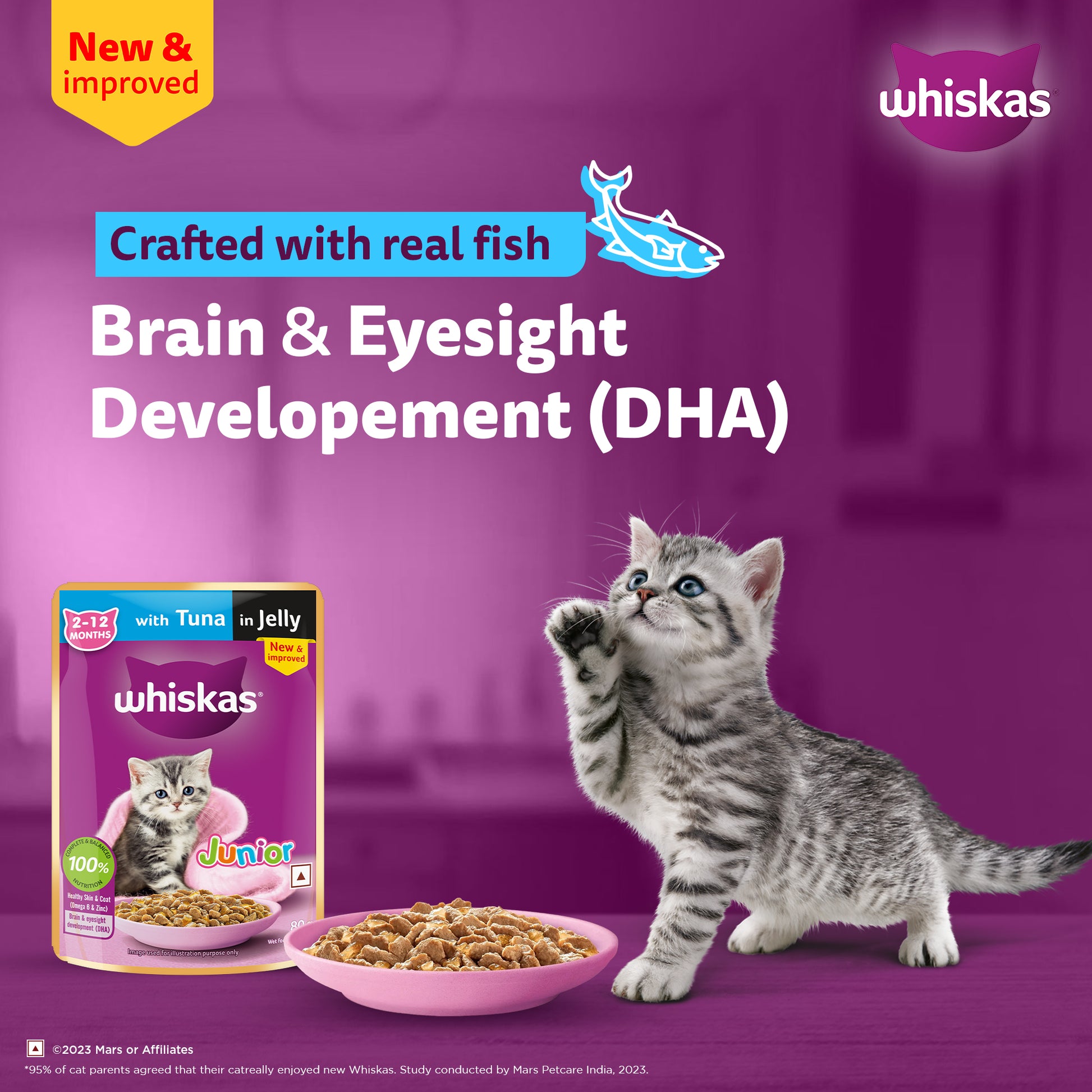 Whiskas Tuna in Jelly (2-12 Months) Wet Food For Kitten - 80 gm Pack - Heads Up For Tails