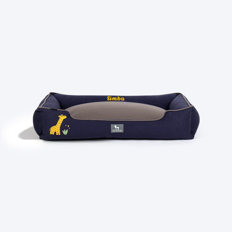HUFT Personalised Giraffe Classic Lounger Bed For Dog - Grey & Navy - Heads Up For Tails