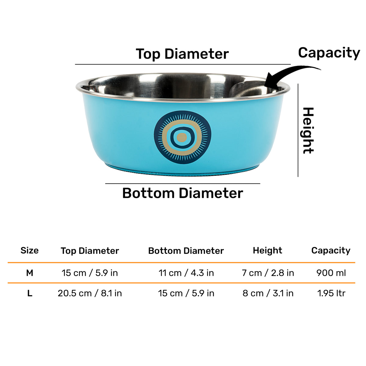 HUFT Evil Eye Printed Steel Bowl For Dog - Blue - Heads Up For Tails