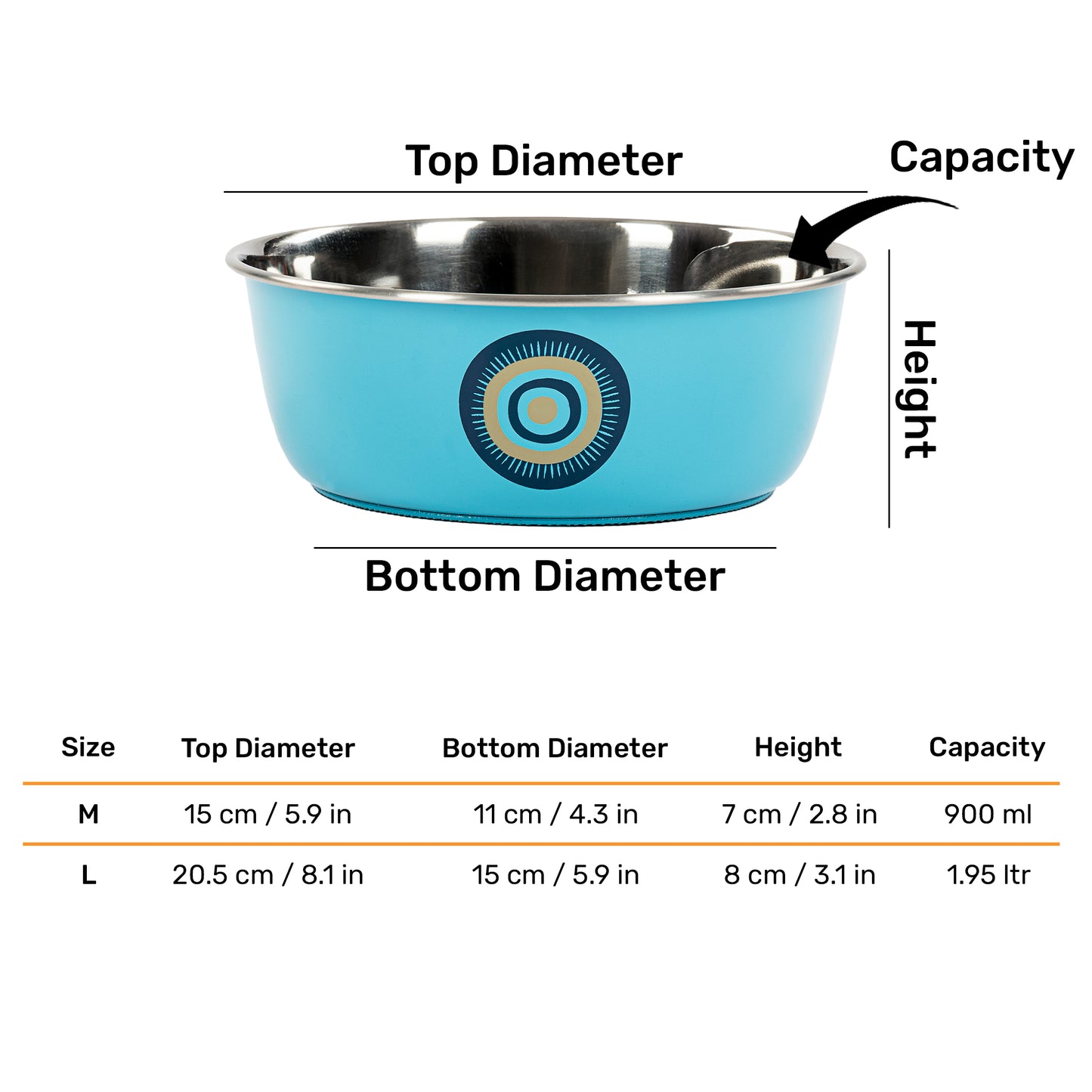 HUFT Evil Eye Printed Steel Bowl For Dog - Blue