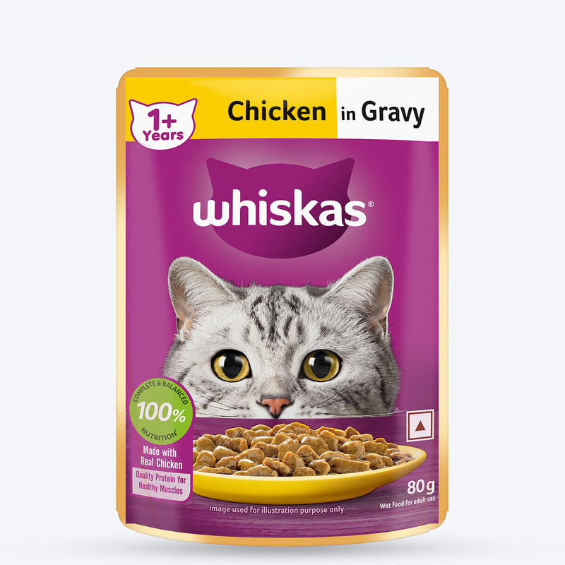 Whiskas Chicken in Gravy (1+ Years) Wet Food For Adult Cat - 80 gm - Heads Up For Tails