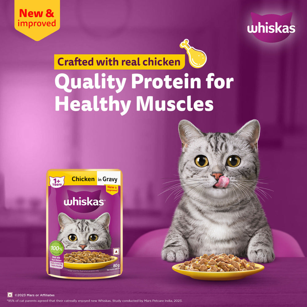 Whiskas Chicken in Gravy (1+ Years) Wet Food For Adult Cat - 80 gm Pack