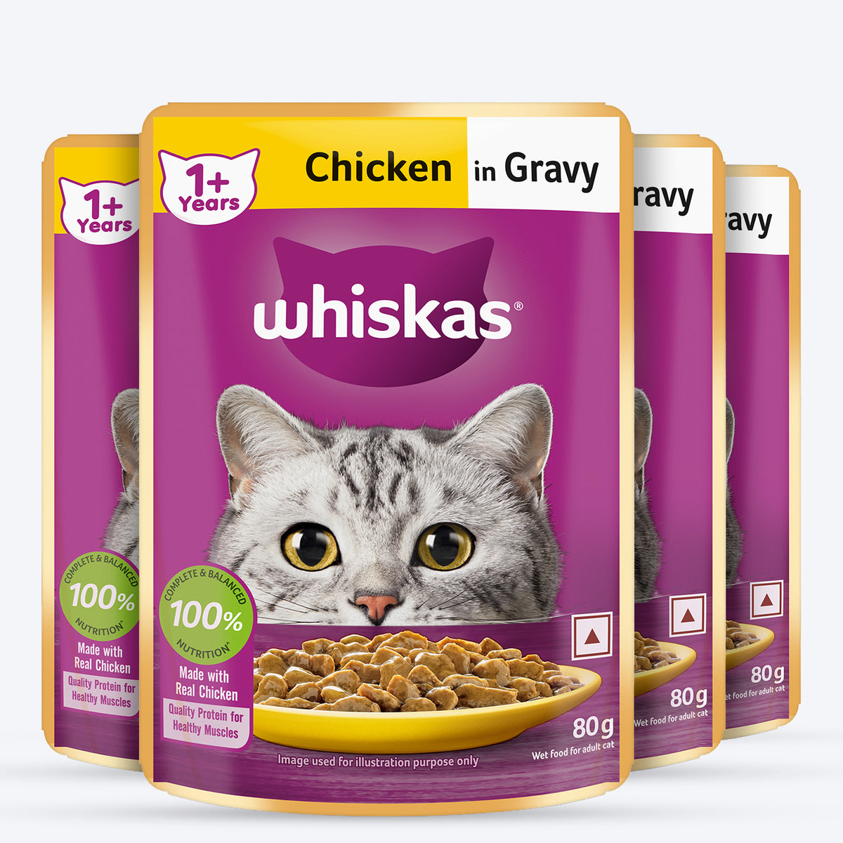 Whiskas Chicken in Gravy (1+ Years) Wet Food For Adult Cat - 80 gm Pack - Heads Up For Tails