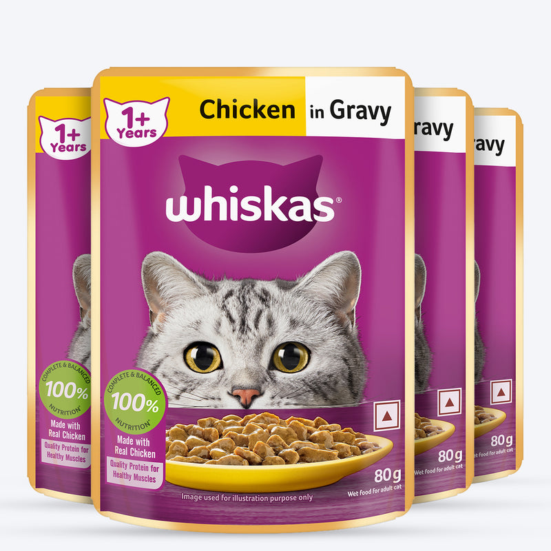 Whiskas Chicken in Gravy (1+ Years) Wet Food For Adult Cat - 80 gm Pack - Heads Up For Tails