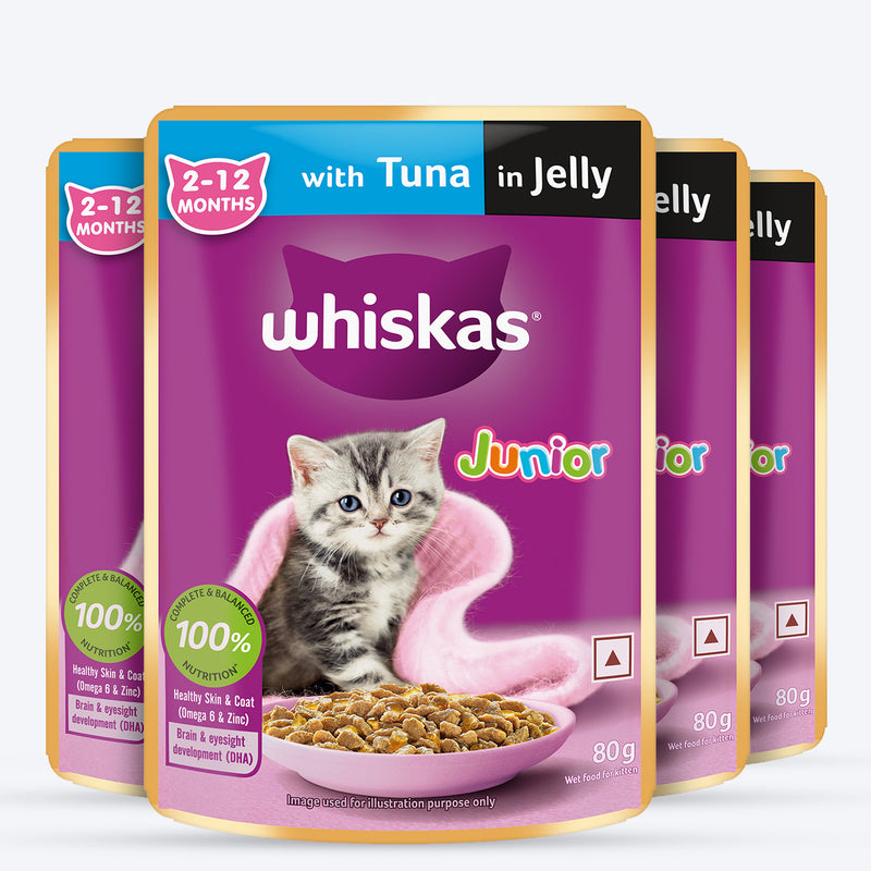 Whiskas Tuna in Jelly (2-12 Months) Wet Food For Kitten - 80 gm Pack - Heads Up For Tails