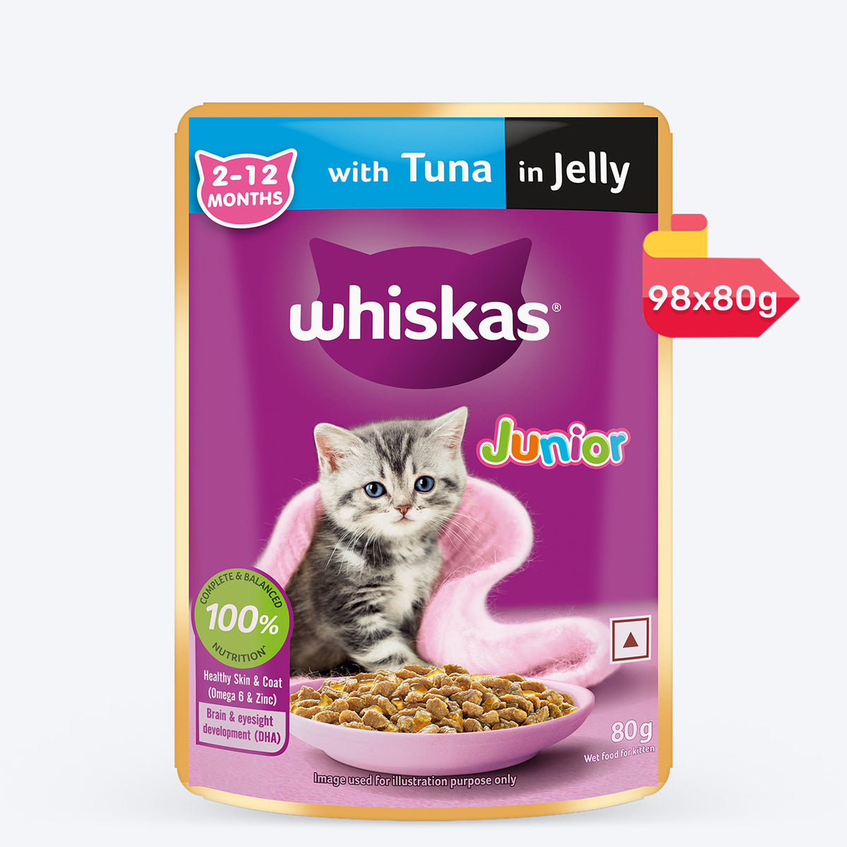 Whiskas Junior Kitten (2-12 Months) Tuna in Jelly Wet Cat Food - 80 gm Pack