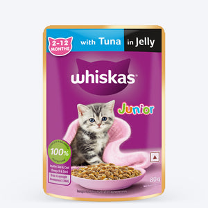 Whiskas Tuna in Jelly (2-12 Months) Wet Food For Kitten - 80 gm Pack - Heads Up For Tails