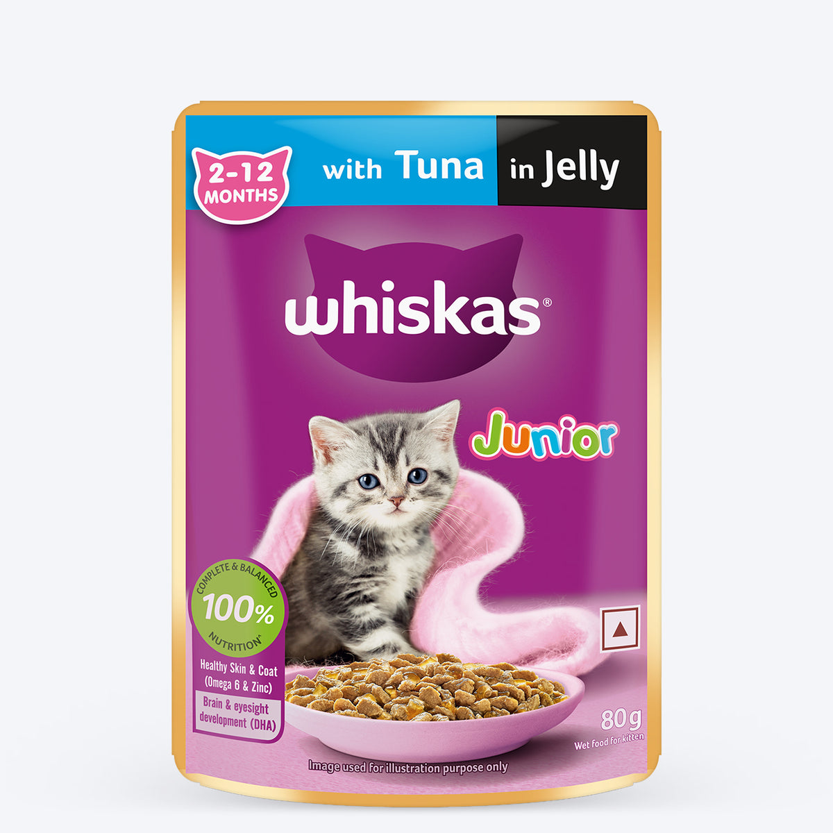 Whiskas Tuna in Jelly (2-12 Months) Wet Food For Kitten - 80 gm - Heads Up For Tails