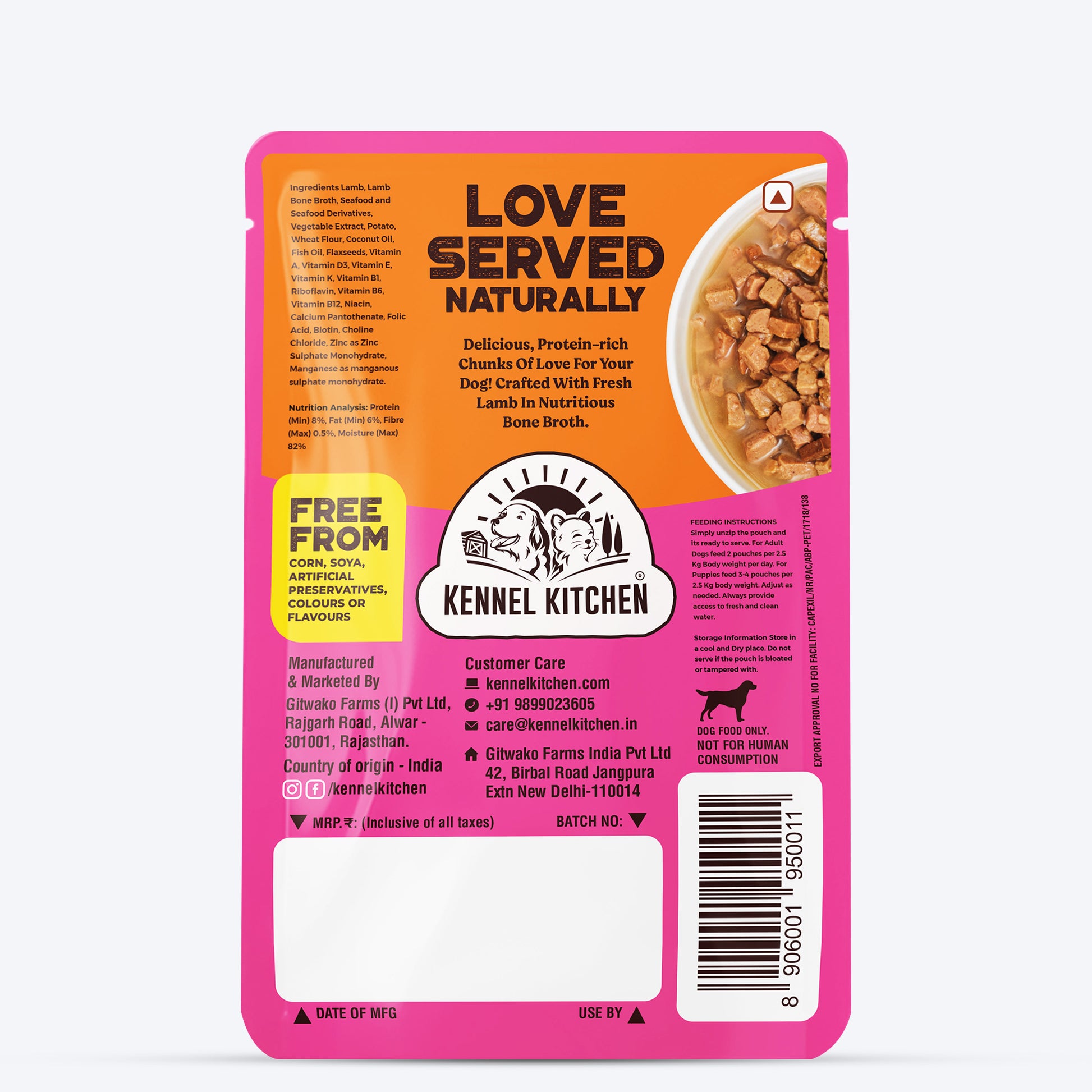 Kennel Kitchen (All Breeds & Ages) Lamb Chunks in Gravy Wet Dog Food - 80 g Packs - Heads Up For Tails